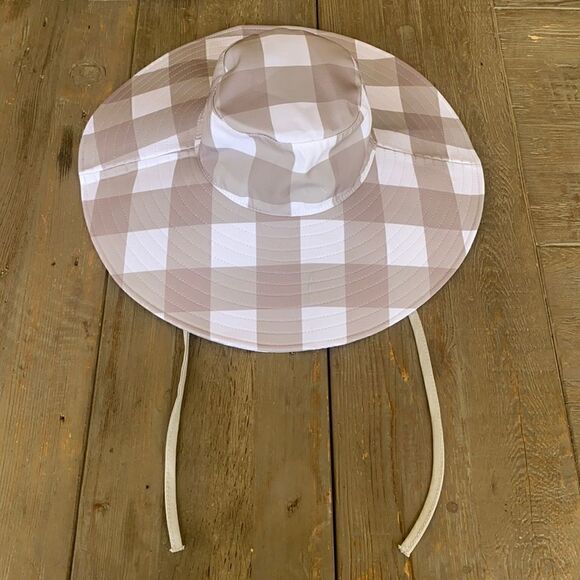 Free People Palmetto Wide Brim Packable Bucket Hat in Ivory & Grey Plaid main image 7